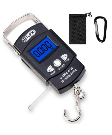 TyhoTech Fishing Scale 110lb/50kg Backlit LCD Screen Portable Electronic Balance Digital Fish Hook Hanging Scale with Measuring Tape Ruler, D Shape Buckle and Carry Bag Included