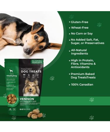 Vitality Dog Venison with Blueberries & Apple (2-Pack) Premium Baked Dog Treats - Training Treats for Dogs Pet Treats Dog Snacks - Made in Canada Grain Free Human Grade 400g / 14.1oz Venison with Blueberries & Apple 400 g (Pack of 2) - Buy Online on GoSupps.com