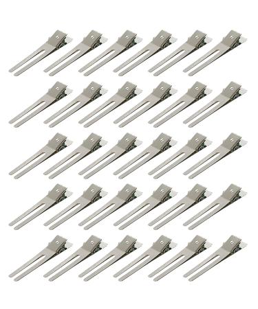 30 Pcs Hairdressing Double Prong Curl Clips 1.8" Curl Setting Section Hair Clips for Hair Bow Great Pin Curl Clip, Styling Clips for Hair Salon, Barber, Silver.