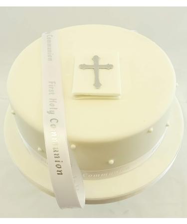 First Holy Communion Edible Silver Cross Bible & Ribbon Cake Decoration Topper