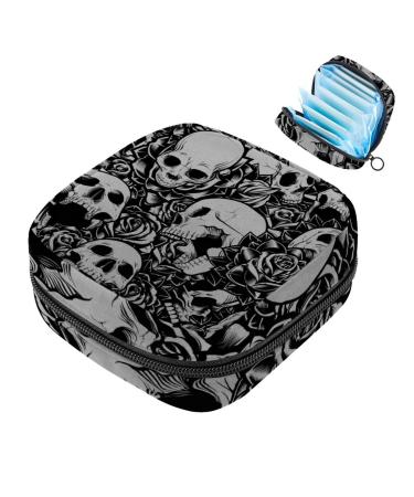Portable women's binding-up bags menstrual cup bags feminine menstrual insert pocket for teenage girls tampons for the first period skull rose gray multicolored 05