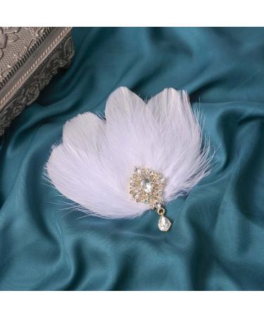 Gortin 1920s Flapper Feather Hair Clip Great Gatsby Feather Headband White Birde Wedding Feather Headpiece Rhiestone Hair Pins Art Deco Headwear Party Prom Flapper Hair Accessories for Women and Girls (White A)