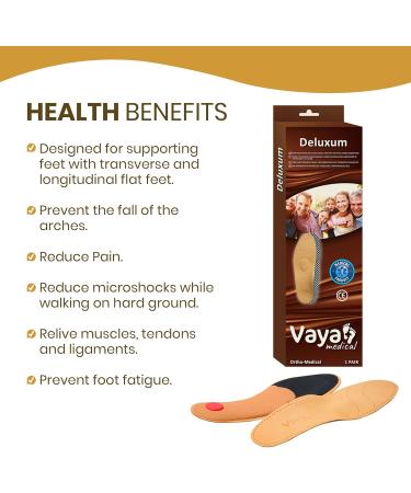 Vaya Deluxum Orthopedic Insoles for Flat Feet & Fallen Arches - Size 46 Ideal for Supination & Heel Support - Buy Online on GoSupps.com