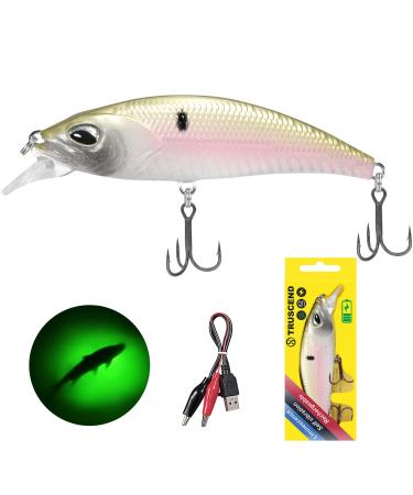 TRUSCEND Electric Twitching Jerkbait, USB Rechargeable LED Lighted Wobbler, Long Casting Slow Sinking Flashing Bass Lures for All-Purpose, Fishing Lures for Freshwater Saltwater, Night Fishing A2-3.5, 0.65oz, Green