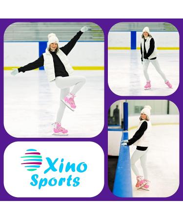 Xino Sports Deluxe Adjustable Ice Skates - Black/Pink, Faux Fur Padding, Reinforced Ankle Support - Pink Small Junior 13-3 - Buy Online on GoSupps.com