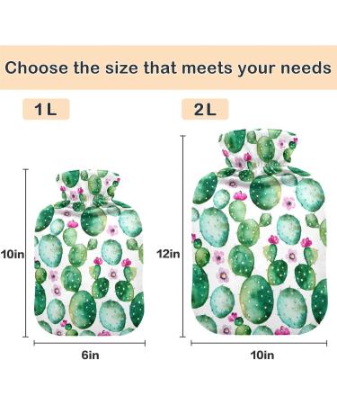 NAANLE 2L Hot Water Bottle with Cover - Cactus Flower Watercolor | Pain Relief & Heat Therapy for Menstrual Cramps | Large Transparent Warm-Up Bag - Buy Online on GoSupps.com