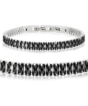 Jeroot Magnetic Tennis Bracelet for Women - Black Titanium Steel Weight Loss Bracelet with 5mm 5A+ Cubic Zirconia | Adjustable Fashion Jewelry Gift - Buy Online on GoSupps.com