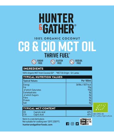 Hunter & Gather Premium C8 & C10 MCT Oil (500ml) - Keto & Fasting Support | Bulletproof & Fatty Coffee | Glycerol Free - Buy Online on GoSupps.com