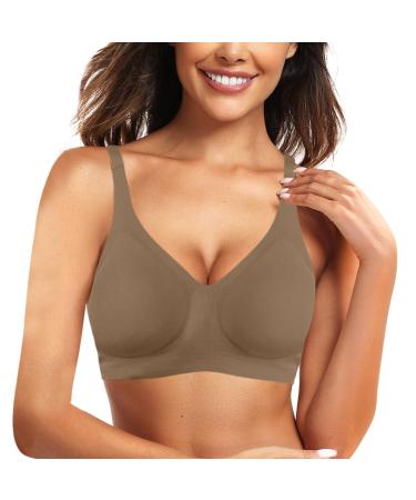 2024 AI - Women Front Side Buckle Lace Edge Without steel ring movement Seamless Refinement Adaptation Yoga Sleep Large BH Compression Sport Bras for Women Coffee XL