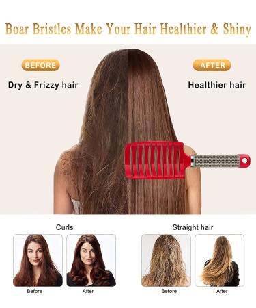 KTKUDY Detangling Brush with Boar Bristles for Women, Men & Kids - Curved Vented Design for Speed Drying - Red & White - Buy Online on GoSupps.com