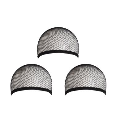 MapofBeauty 3 Pieces Elastic Hair Mesh Net One Size Wig Caps(Black)