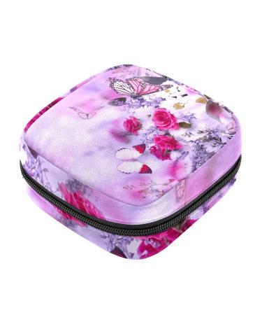 Sanitary Napkin Storage Bag Bouquet of Delicate Roses and Butterfly Floral Menstrual Cup Pouch Portable Sanitary Napkin Pads Storage Bags Feminine Menstruation First Period Bag for Girls Women Color 2