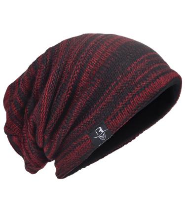 Men Oversize Skull Slouch Beanie Large Skullcap Knit Hat Claret