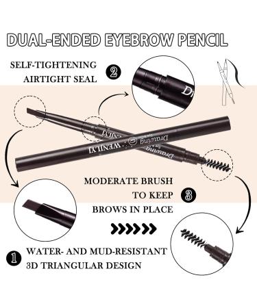 3 Pcs Waterproof Eyebrow Pencil Longwearing Eyebrow Pen Makeup with Brush Smudge Proof Brow Pen Eye Brow Pencils for Women Daily Eye Makeup (Dark Coffee) Dark Brown - Buy Online on GoSupps.com
