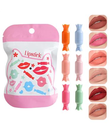 Matte lipstick set small lipstick set 6x long-lasting velvet lip gloss kit candy lip gloss pills
