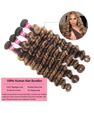 10A Highlight Loose Deep Wave Human Hair Bundles with Closure - 4/27 Ombre Color - 16 18 20 + 16 Inches - Buy Online on GoSupps.com