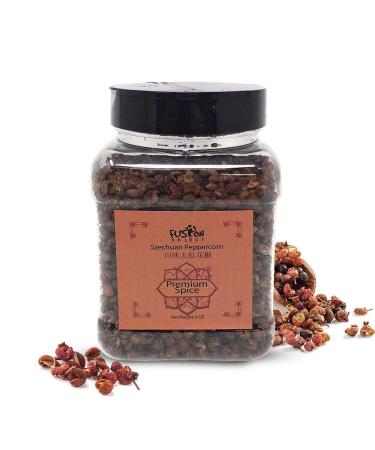 Fusion Select Premium Szechuan Peppercorn - Authentic Sichuan Whole Peppercorns for Chinese Cuisine, Mapo Tofu, Kung Pao Chicken - Spice Seasoning with Tasty Lemon Twist - Double Flip Lid Jar - 6oz Sichuan Peppercorn 6 Oun