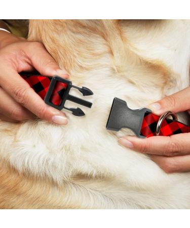 Buckle-Down Black Red Diagonal Buffalo Plaid Dog Collar - Adjustable Sizes for Small, Medium, Large Dogs - 1 Wide, Fits 15-26 Neck - Buy Online on GoSupps.com