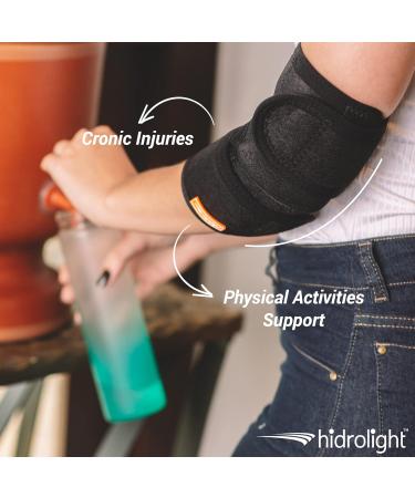 HIDROLIGHT Adjustable Elbow Pads | Elbow Brace for Tendonitis & Tennis Elbow | Compression Sleeve for Men & Women | One Size Fits All - Black - Buy Online on GoSupps.com