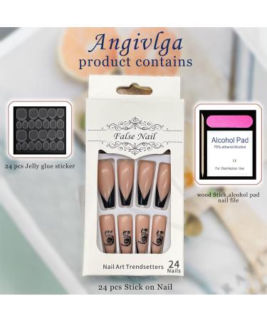 Black Snake Glossy Acrylic False Nails 24PCS Medium Press On Nails | Long Fake Nails with Glue Stickers | Stylish Black Dragon Design | Full Cover Stick On Nails for Women and Girls - Buy Online on GoSupps.com