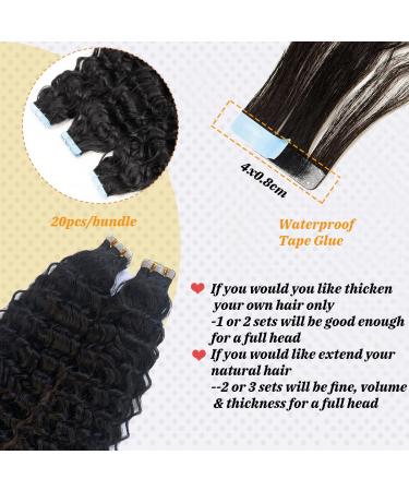 14 Water Wave Tape in Human Hair Extensions | Real Black Women Double Sided | Loose Curly Skin Weft Tape ins | 9A Brazilian Hair | 20PCS 50G -1B - Buy Online on GoSupps.com