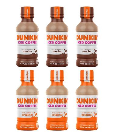 Westernmby Dunkin Donuts Iced Coffee Variety Pack 13.7 fl oz 3 Mocha 3 Original total 6 bottles 13.7 Fl Oz (Pack of 6)