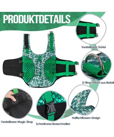 Eyin Dogs Swimming Jar | Shark-Shaped Dog Life Vest with Strong Buoyancy & Tear-Resistant Handle | Adjustable Size for Swimming Boating & Pool (Green M) - Buy Online on GoSupps.com