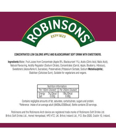 Robinsons Apple & Blackcurrant Squash No Added Sugar 1L - Buy Online Now - Buy Online on GoSupps.com