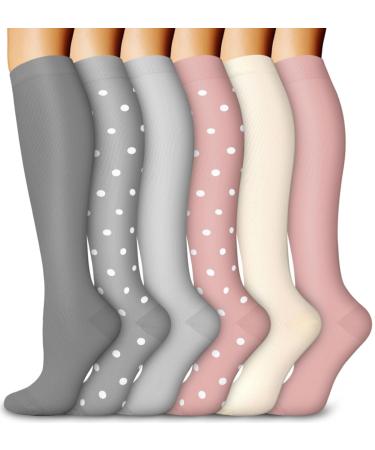 Blongw compression stockings for men 6 pairs of knee socks Support stockings compression socks for sports flight running travel cycling A3-Assorted 01 L-XL