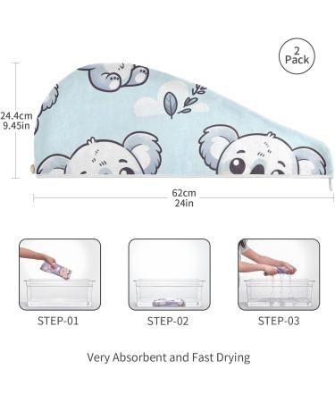 Cartoon Koala Hair Towel 2 Pack | Super Absorbent Quick Dry Hair Turbans for Women & Girls - Buy Online on GoSupps.com