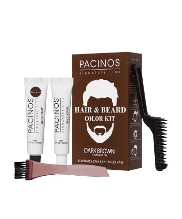 Pacinos Hair & Beard Color Kit (Dark Brown) - Hair Color For Men  Eliminates Grays in 5 minutes  Easy to Apply Brush-In Formula  Enhances Appearance of Hair  For Moustache & Beard
