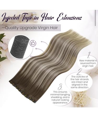 Laavoo Virgin Hair Tape Extensions Brown Ombre 45cm Seamless Real Hair 12.5g 5pcs Set #4/7/80 for Effortless Style - Buy Online on GoSupps.com