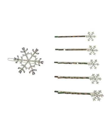 Womens Girls Sparkly Festive Christmas Snowflake Rhinestone Jeweled Crystal Diamante Party Birthday Christmas Bridal Wedding Accessories Slides Hairpin Hair Clips Grips Bobby Pins 6 PIECE SET (Clear)