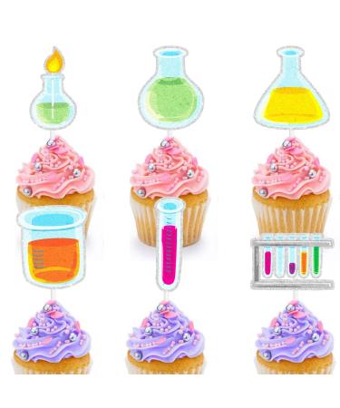 Lab Themed Cupcake Toppers 18-PC Set - Perfect for a Boy or Girl Chemistry Birthday Party School Lab Party or Scientist Themed Baby Shower Party Decoration beaker