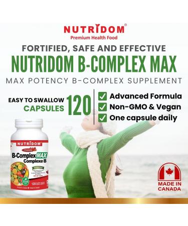 Nutridom Methylated B-Complex Max - All B Vitamins Including Methyl-folate B9 Methyl-cobalamin B12 Benfotiamin B1 Riboflavin B2 B3 Choline B4 B5 B6 Biotin B7 Inositol B8 - Vegan Non-GMO Free of Gluten Soy and Dairy (120 Count) - Buy Online on GoSupps.com