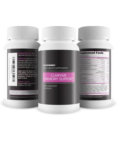 Claryme Memory Support - Our Best Memory Supplement for Brain - Memory Pills for Seniors - Memory Supplements for Women & Men - Natural Brain Booster - Mental Focus and Energy Supplements - Buy Online on GoSupps.com