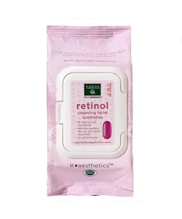 Earth Therapeutics Makeup Remover Wipes Retinol Boosts Cell Turnover Daily Cleansing Facial Towelettes Remove Makeup & Waterproof Mascara Certified Organic Botanicals 30 wipes