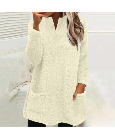 AMhomely Ladies Soft Teddy Fleece Hooded Jumper with Pocket - Beige L - Buy Online on GoSupps.com