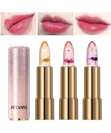 Sitovely 3 Pcs Crystal Jelly Flower Lipstick Set  Magical Temperature Color Changing Moisturizer Flower Lip Balm  Nutritious Lip Stick with Starry Sky Gift Box
