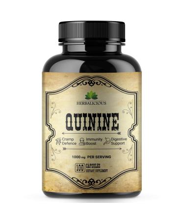 Quinine Capsules - Cinchona Officinalis Bark Supplement Cramp Defense and Muscle & Leg Cramps Relief Overall Digestive Health - All-Natural Herbal Quinine Sulfate Pills 1000mg 100 Tablets 100 Count (Pack of 1)