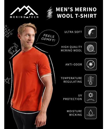Merino.tech Men's Merino Wool T-Shirt - 100% Organic Lightweight Base Layer | Gold, Medium - Buy Online on GoSupps.com
