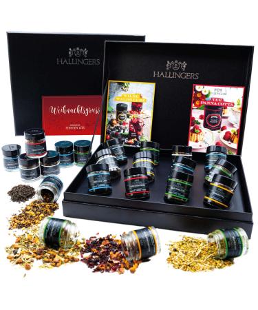 Hallinger's Christmas greeting - 12 varieties tea gift set for Christmas vegan & gluten -free in screw glasses (set) - Mother's Day gift & gift ideas for Father's Day |General congratulations 12er tea Christmas greeting