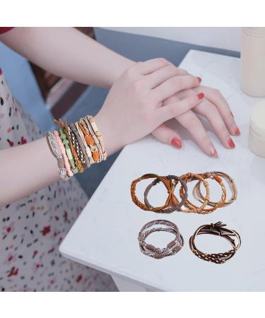 Boho Hair Ties Bracelets for Women Girls Thick Hair Accessories Braided Hair Tie Bracelet Elastic Cute Hair Ties No Damage Ponytail Holders Hairties Pink - Buy Online on GoSupps.com