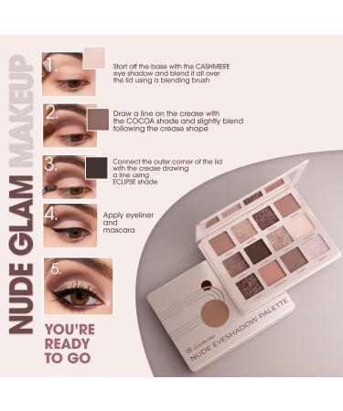 Lamora Nude Eyeshadow Palette - 12 Neutral Pigmented Matte & Shimmer Makeup Shades - Travel Size Eye Shadow With Mirror Nude Neutral Natural - Buy Online on GoSupps.com