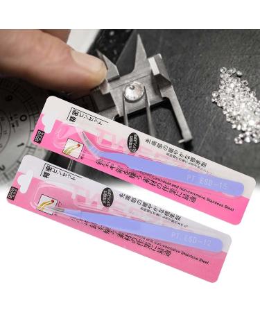 Stainless Steel Nail Art Tweezers Anti Static Straight Curved Head High Grade Durable Operation Rhinestone Metal Accessories Professional Salon Home Use (Purple) - Buy Online on GoSupps.com