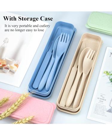 Reusable Travel Utensils Set with Case - 4 Pack Portable Cutlery Kit for Camping and Lunch Box - Includes Knives, Forks, Spoons - Outdoor Flatware Set - Buy Online on GoSupps.com