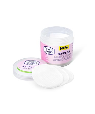 Nice 'N Clean Refresh Cleansing Pads with Micellar Water & Hyaluronic Acid and Vitamin E to Gently Cleanse and Hydrate Skin Face Wipes Make Up Wipes Biodegradable Plastic Free Pads 60 x Pads