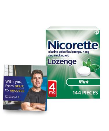 Nicorette 4 mg Nicotine Lozenges to Help Quit Smoking with Behavioral Support Program - Mint Flavored Stop Smoking Aid, 144 Count