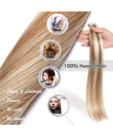 Elailite Tape Extensions - Real Human Hair 20pcs Remy Tape In Extensions 30cm 40g #12/613 Golden Brown & Blonde - Buy Online on GoSupps.com