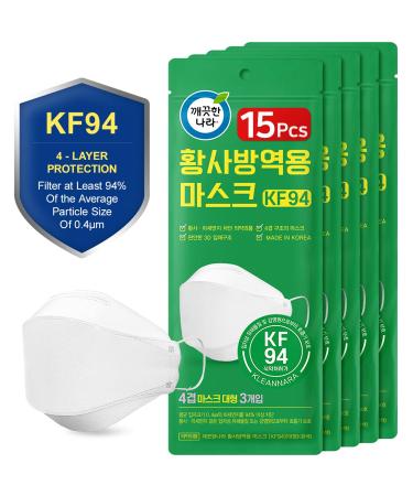 [15Masks][KLEANNARA OFFICIAL] KF94 Fish Type Mask 4 Layer Premium 3D Design Face Safety for Adult(White). Breathable Protective Block 94% Dust. Made in KOREA [3Pcs/Pack - 5Packs] - Best Face Mask Gift for Men & Women Daily…